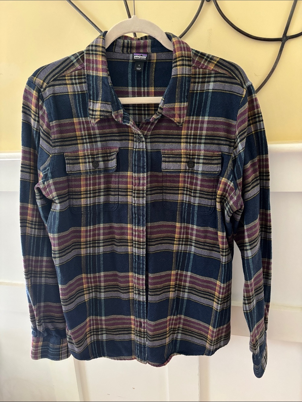 Patagonia Navy and Burgundy Plaid Flannel Button-Down Shirt